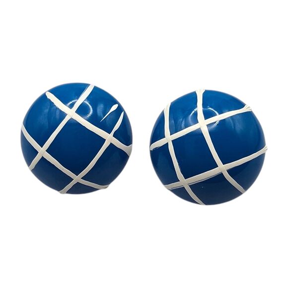 Button Dome Pierced Earrings Round Shaped Blue & White Hand Painted On Metal - Picture 1 of 8